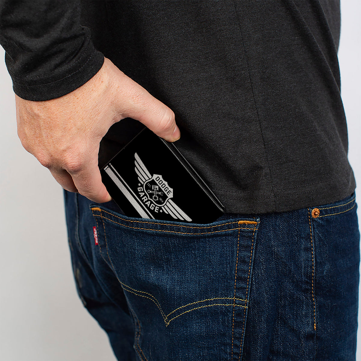 Bi-Fold Wallet - DODGE GARAGE Emblem Stripe Black Light Gray Bi-Fold Wallets Dodge