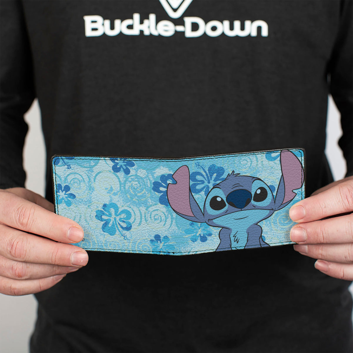 Bi-Fold Wallet - Lilo & Stitch Stitch Smiling Face Close-Up and Flowers Blues Bi-Fold Wallets Disney