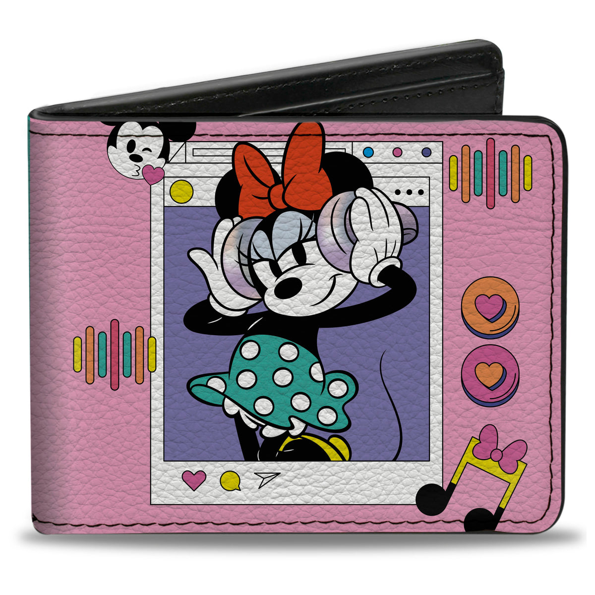 Bi-Fold Wallet - Minnie Mouse Music Pose and Winking Smile Text Pink/Blue Bi-Fold Wallets Disney