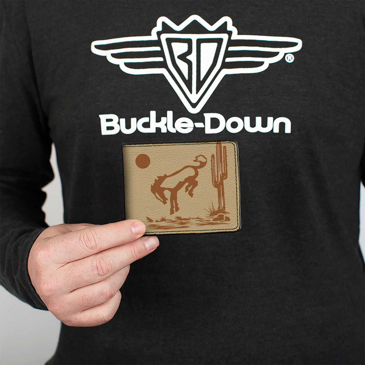 Bi-Fold Wallet - Ford Bucking Bronco Desert Scene and Logo Browns Bi-Fold Wallets Ford