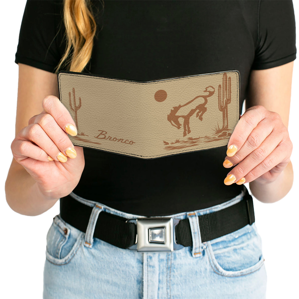 Bi-Fold Wallet - Ford Bucking Bronco Desert Scene and Logo Browns Bi-Fold Wallets Ford