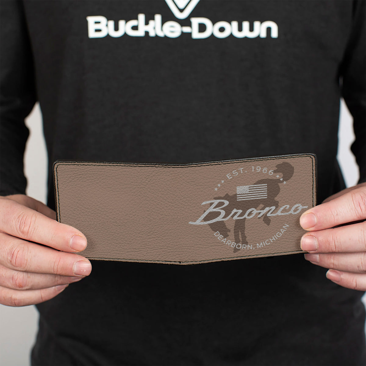 Bi-Fold Wallet - Ford Bucking Bronco Icon Established Brand Logo Browns/White Bi-Fold Wallets Ford