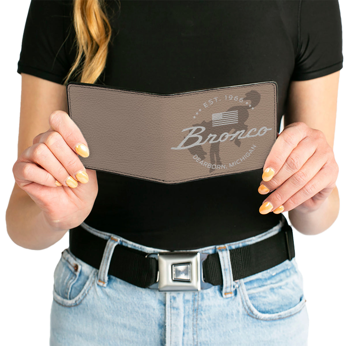 Bi-Fold Wallet - Ford Bucking Bronco Icon Established Brand Logo Browns/White Bi-Fold Wallets Ford