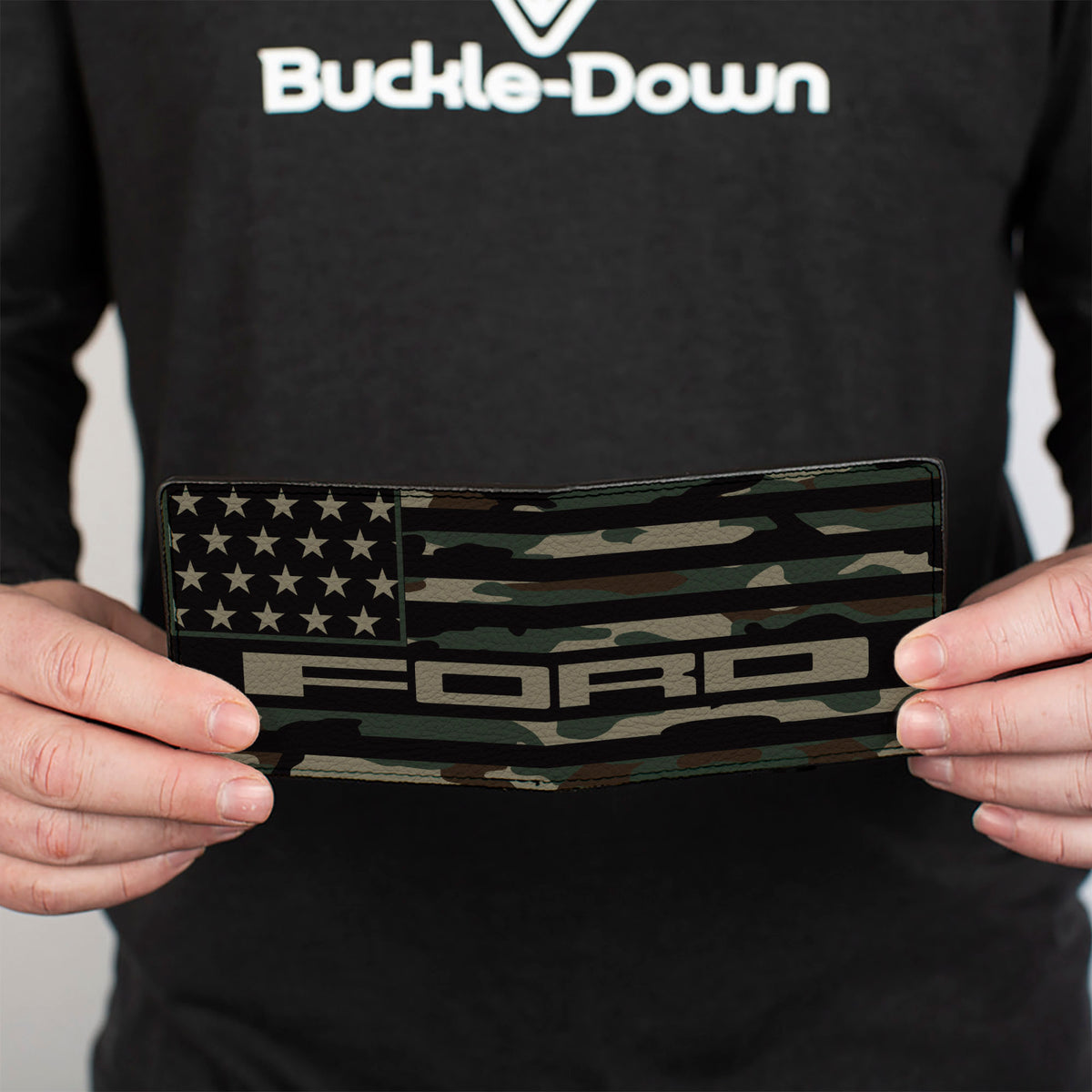Bi-Fold Wallet - FORD Script Americana Flag Weathered Camo Olive Black Tan Bi-Fold Wallets Ford
