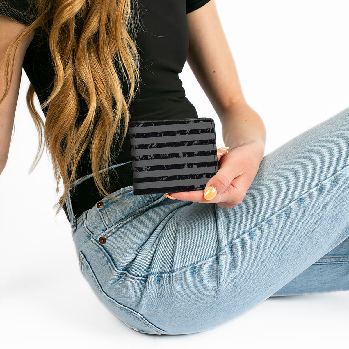 Bi-Fold Wallet - FORD Script Americana Flag Weathered Gray Black Bi-Fold Wallets Ford