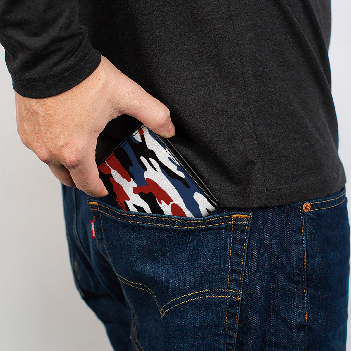 Bi-Fold Wallet - FORD Text + Americana Camo Black White Red Blue Bi-Fold Wallets Ford
