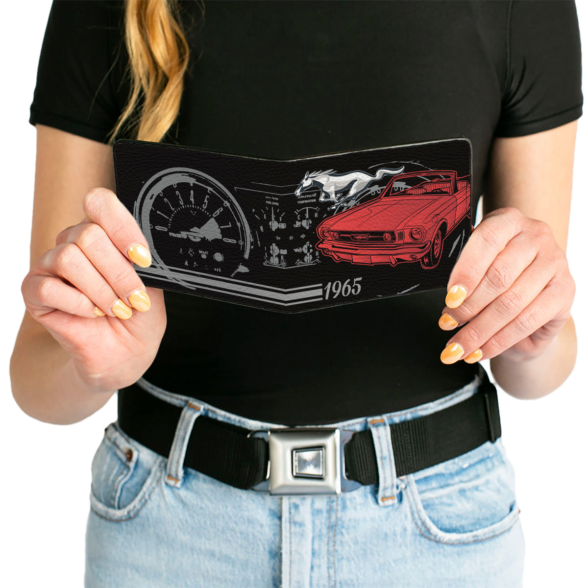 Bi-Fold Wallet - Ford Mustang 1965 Control Panel Black Silver Red Bi-Fold Wallets Ford