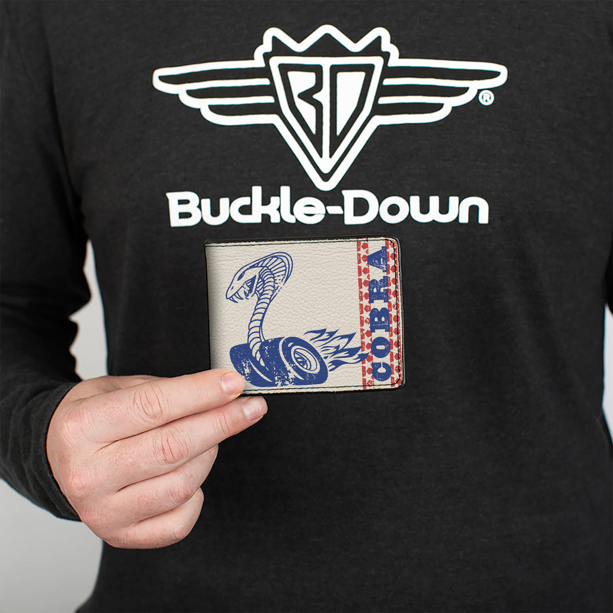 Bi-Fold Wallet - Vintage Cobra Jet Logo COBRA Stars + FORD Script Ivory Navy Red Bi-Fold Wallets Ford