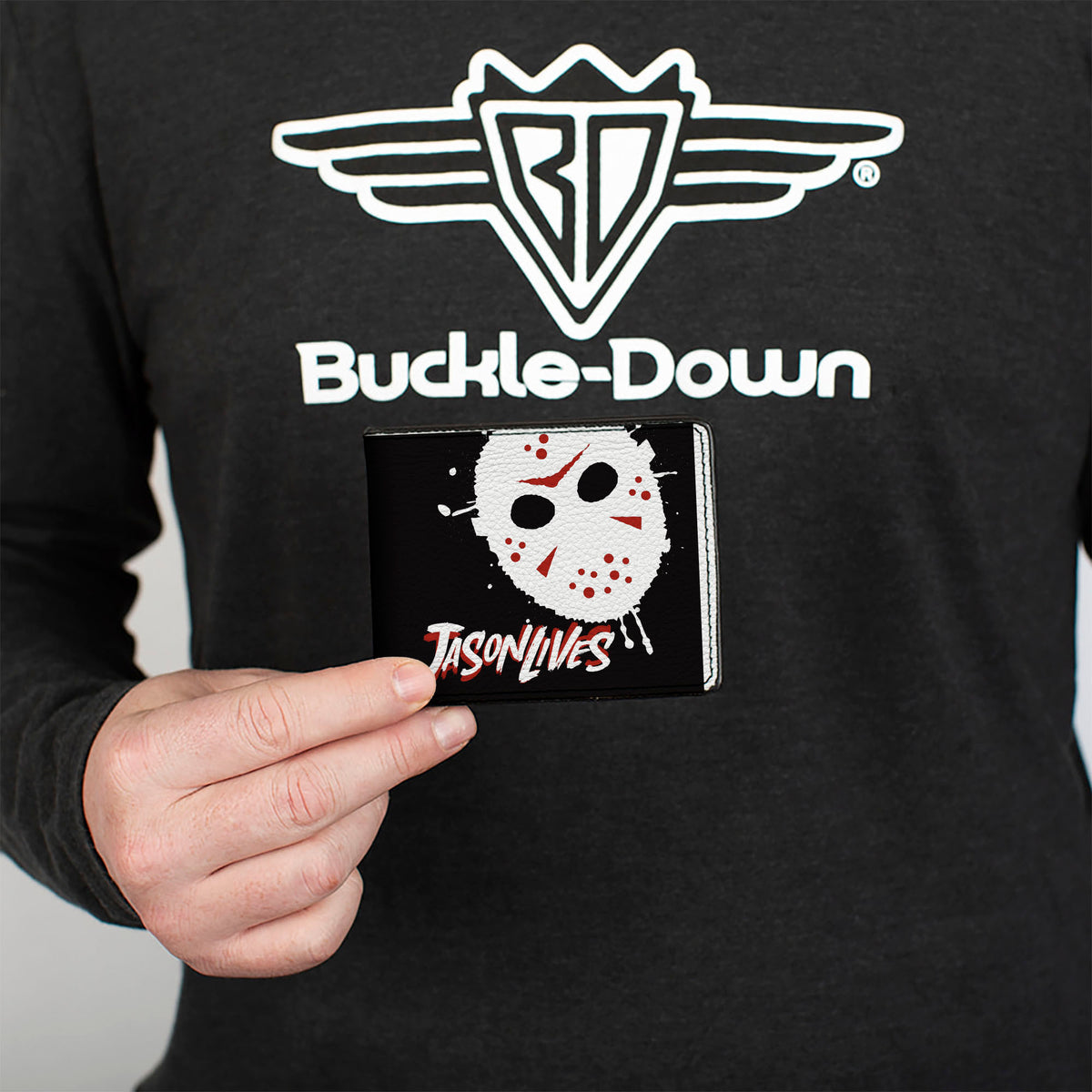 Bi-Fold Wallet - FRIDAY THE 13TH JASON LIVES with Hand Print and Mask Black/Red/White Bi-Fold Wallets Friday the 13th