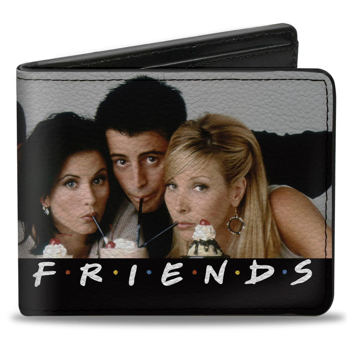 Bi-Fold Wallet - FRIENDS 6-Character Milk Shake Pose Vivid Black White Multi Color Bi-Fold Wallets Friends