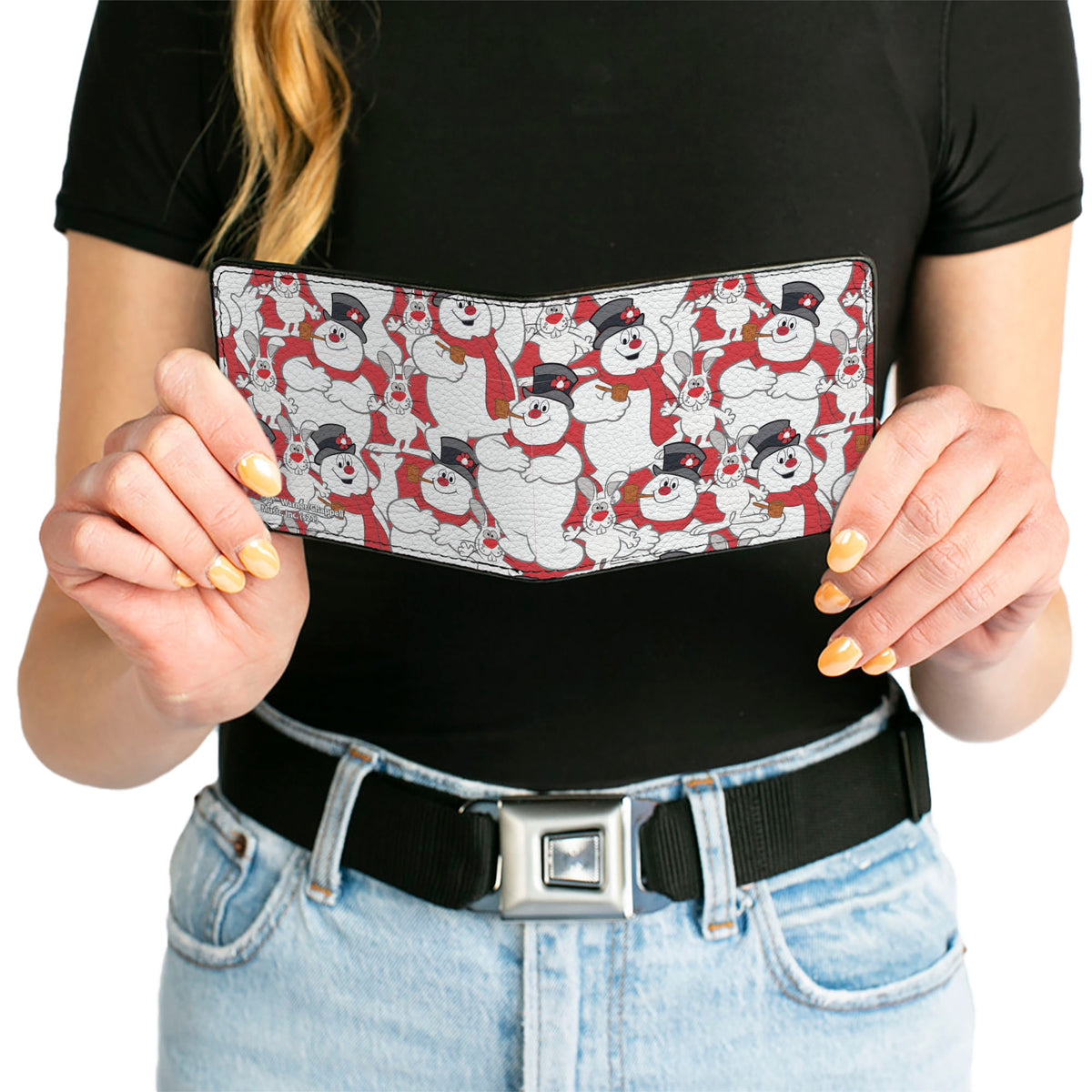 Bi-Fold Wallet - Frosty the Snowman and Hocus Pocus Bunny Poses Stacked Red Bi-Fold Wallets Frosty the Snowman