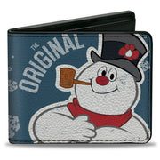 Bi-Fold Wallet - THE ORIGINAL Frosty the Snowman Pose Snowflakes Blue White Bi-Fold Wallets Frosty the Snowman