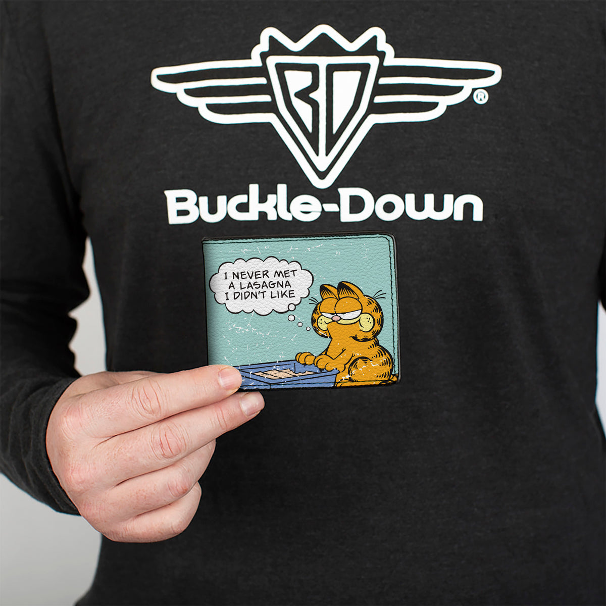 Bi-Fold Wallet - Garfield NEVER MET A LASAGNA Pose Light Blue Bi-Fold Wallets Garfield