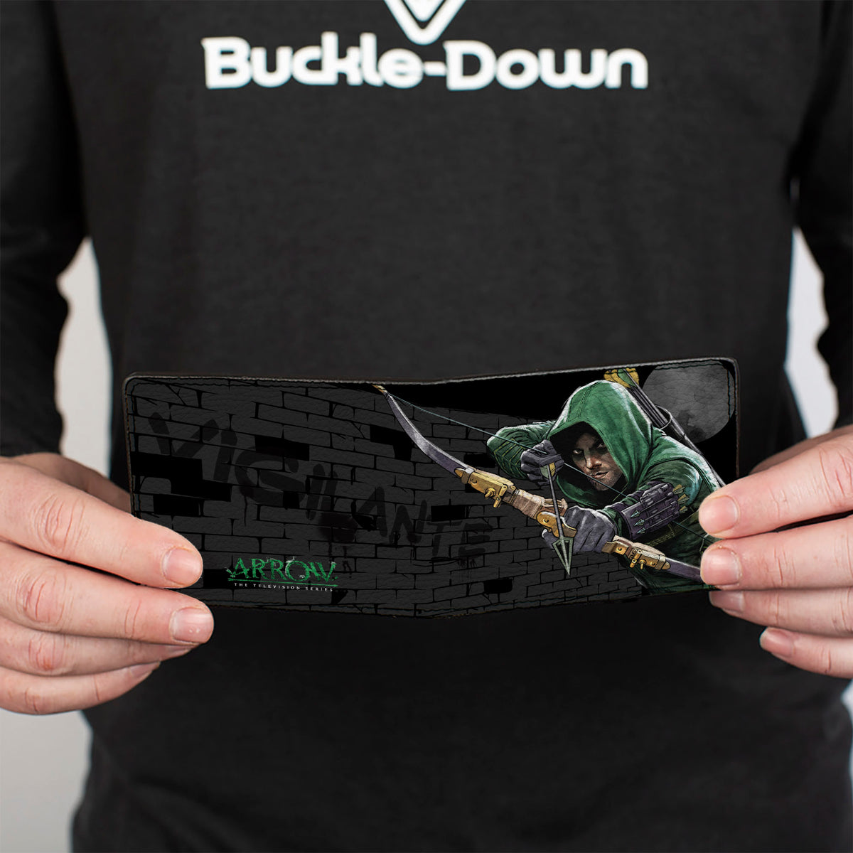 Bi-Fold Wallet - Arrow Aiming Pose + VIGILANTE Bricks Black Grays Bi-Fold Wallets DC Comics