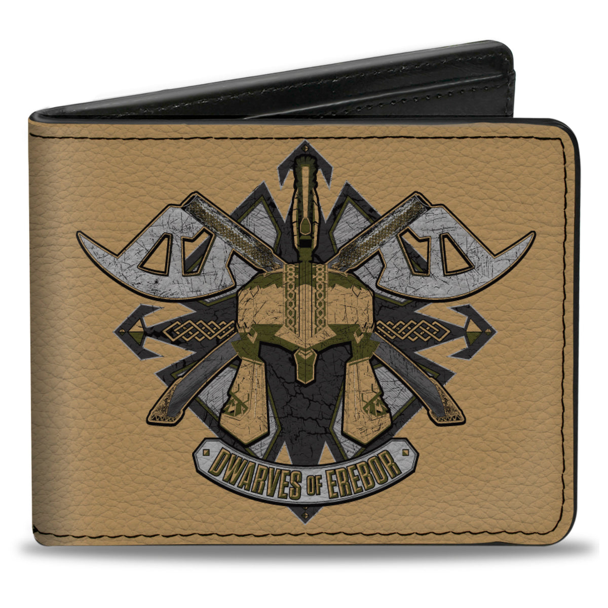 Bi-Fold Wallet - The Hobbit DWARVES OF EREBOR Shield and Helmet Icons Tan/Brown Bi-Fold Wallets The Hobbit