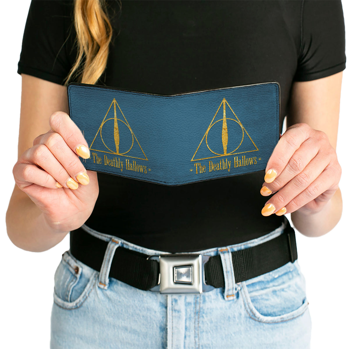 Bi-Fold Wallet - THE DEATHLY HALLOWS Symbol Blue Gold Bi-Fold Wallets Harry Potter