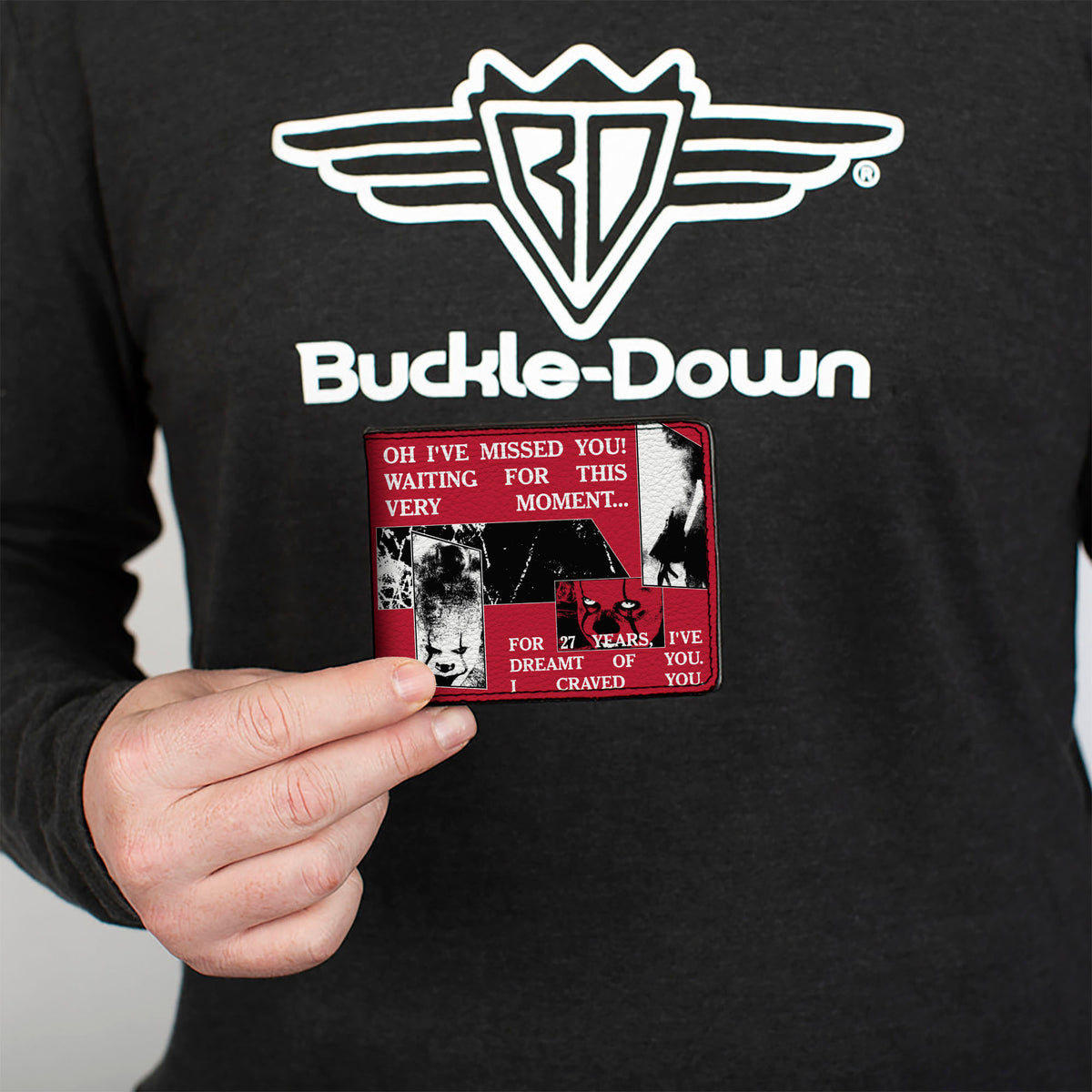 Bi-Fold Wallet - IT Pennywise Poses and Quotes Collage Red/White/Grays Bi-Fold Wallets IT