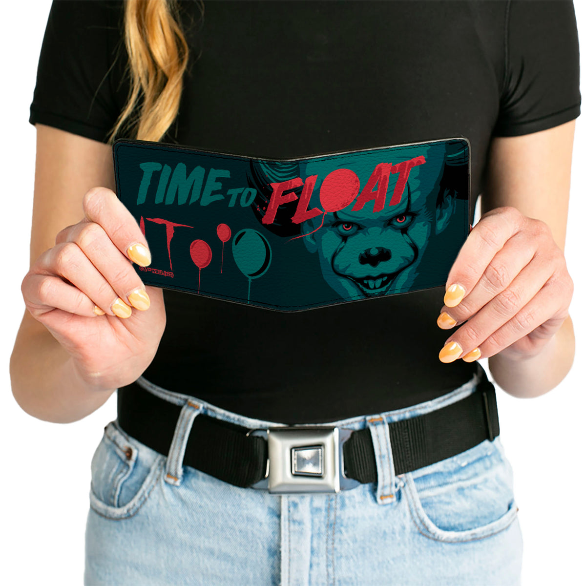 Bi-Fold Wallet - IT Pennywise Face and Balloons TIME TO FLOAT Blues/Reds Bi-Fold Wallets IT