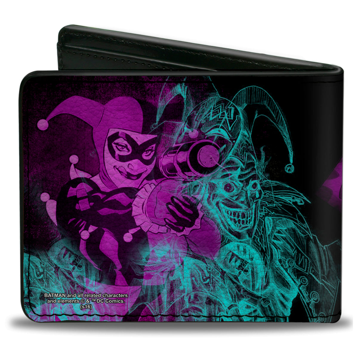 Bi-Fold Wallet - HARLEY QUINN Pow + Aiming Poses Joker Sketch Black Turquoise Fuchsia Bi-Fold Wallets DC Comics