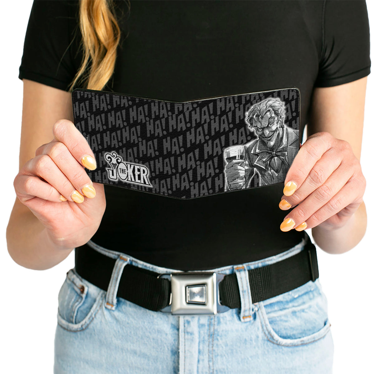 Bi-Fold Wallet - THE JOKER Wine Glass Pose HA! HA! Black Grays White Bi-Fold Wallets DC Comics