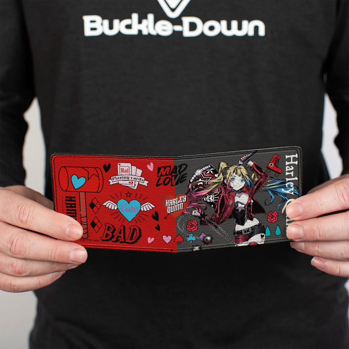 Bi-Fold Wallet - Harley Quinn GOOD NIGHT Anime Pose and Icons Collage Red/Black Bi-Fold Wallets DC Comics