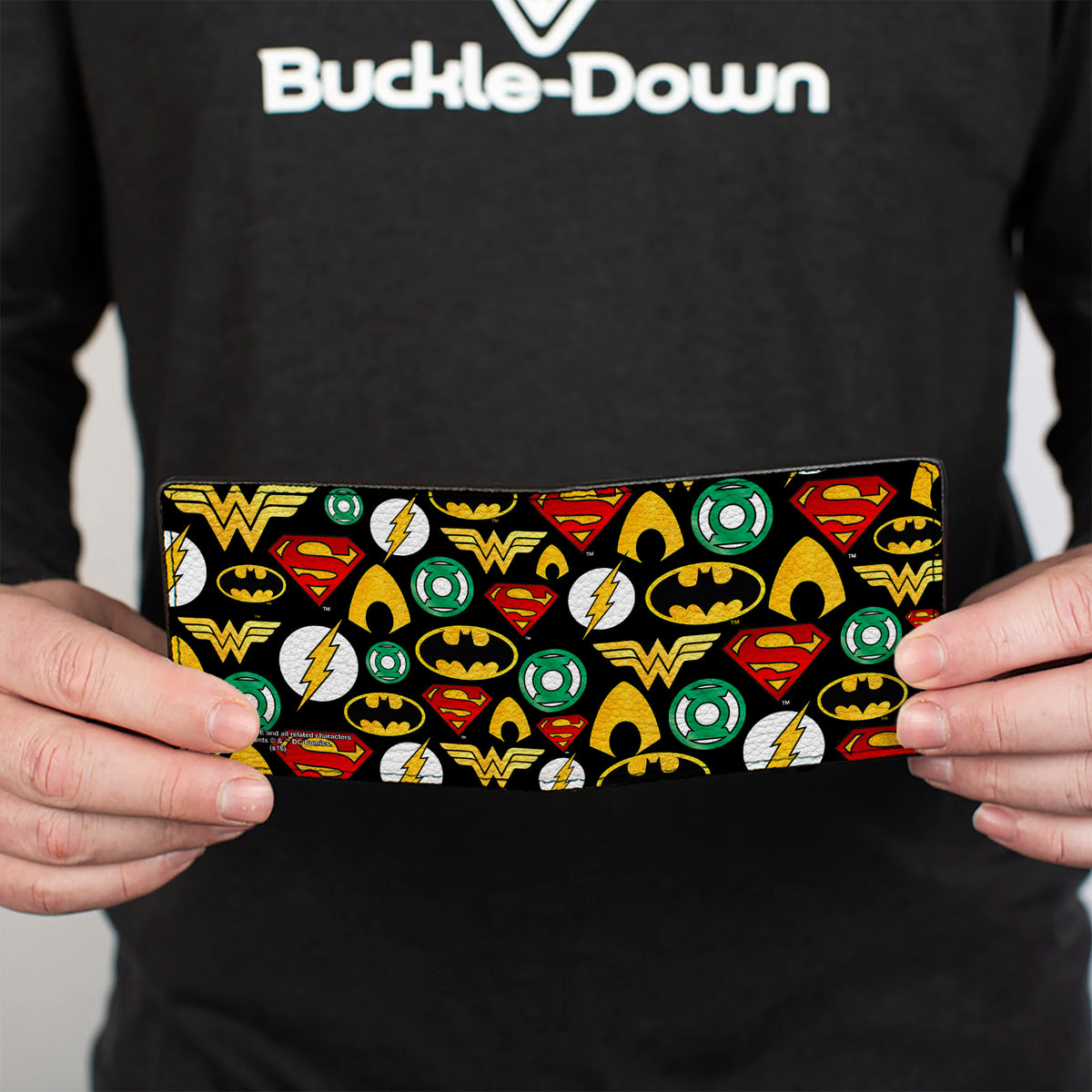 Bi-Fold Wallet - Justice League 6-Superhero Logos Collage Black Bi-Fold Wallets DC Comics