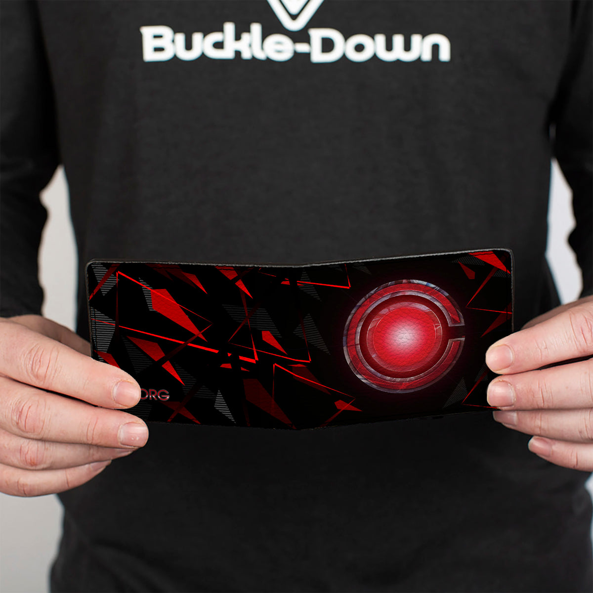 Bi-Fold Wallet - CYBORG C Icon + Text Abstract Black Reds Grays Bi-Fold Wallets DC Comics