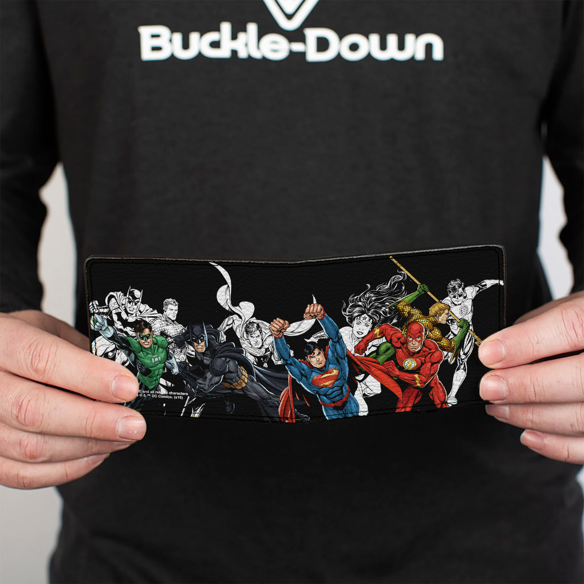 Bi-Fold Wallet - Justice League New 52 5-Superhero Double Action Poses Black White Full Color Bi-Fold Wallets DC Comics