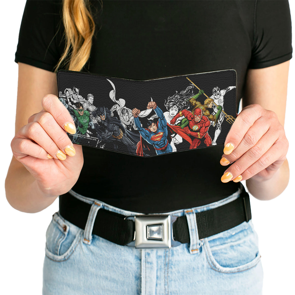 Bi-Fold Wallet - Justice League New 52 5-Superhero Double Action Poses Black White Full Color Bi-Fold Wallets DC Comics