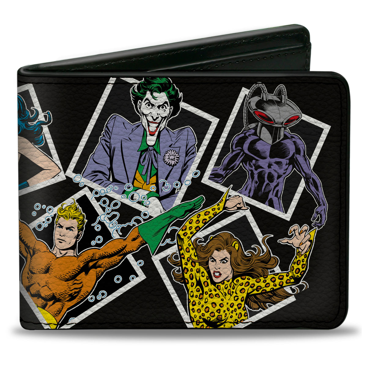 Bi-Fold Wallet - Justice League Vintage Superhero and Villain Pose Blocks Black Bi-Fold Wallets DC Comics