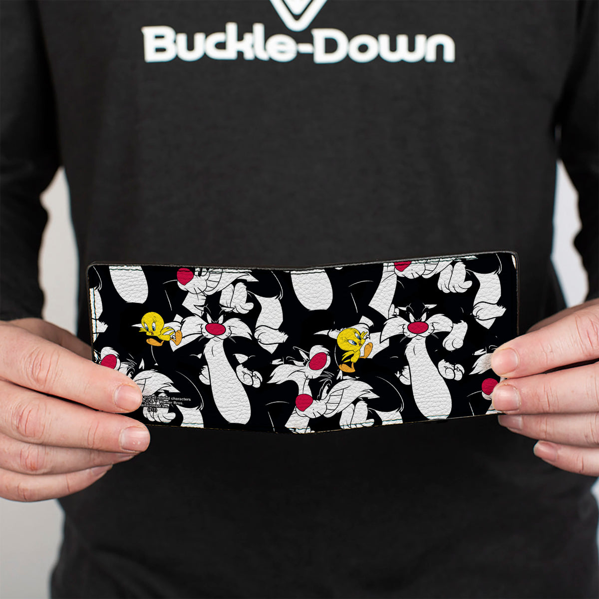 Bi-Fold Wallet - Sylvester and Tweety Poses Scattered Black Bi-Fold Wallets Looney Tunes