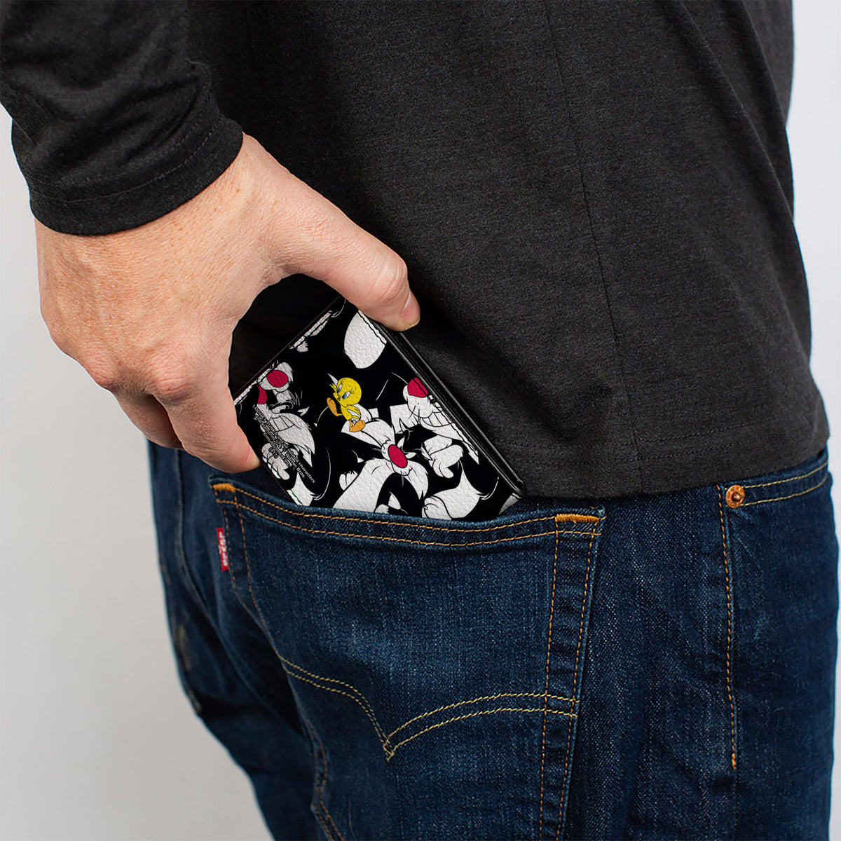 Bi-Fold Wallet - Sylvester and Tweety Poses Scattered Black Bi-Fold Wallets Looney Tunes