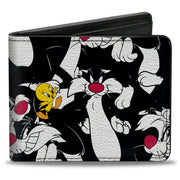 Bi-Fold Wallet - Sylvester and Tweety Poses Scattered Black Bi-Fold Wallets Looney Tunes