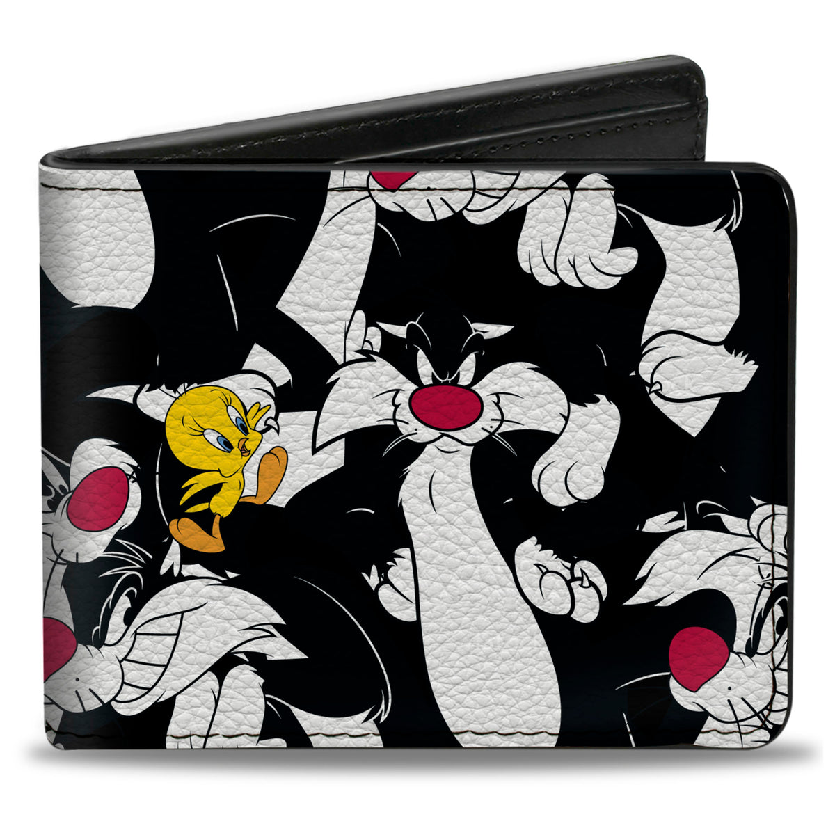 Bi-Fold Wallet - Sylvester and Tweety Poses Scattered Black Bi-Fold Wallets Looney Tunes
