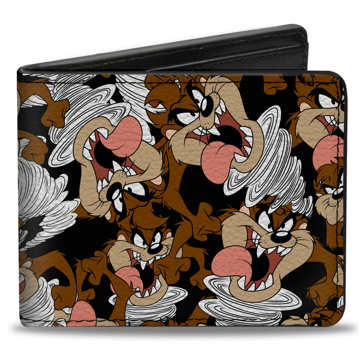 Bi-Fold Wallet - Tasmanian Devil Vortex Poses Scattered Black Bi-Fold Wallets Looney Tunes