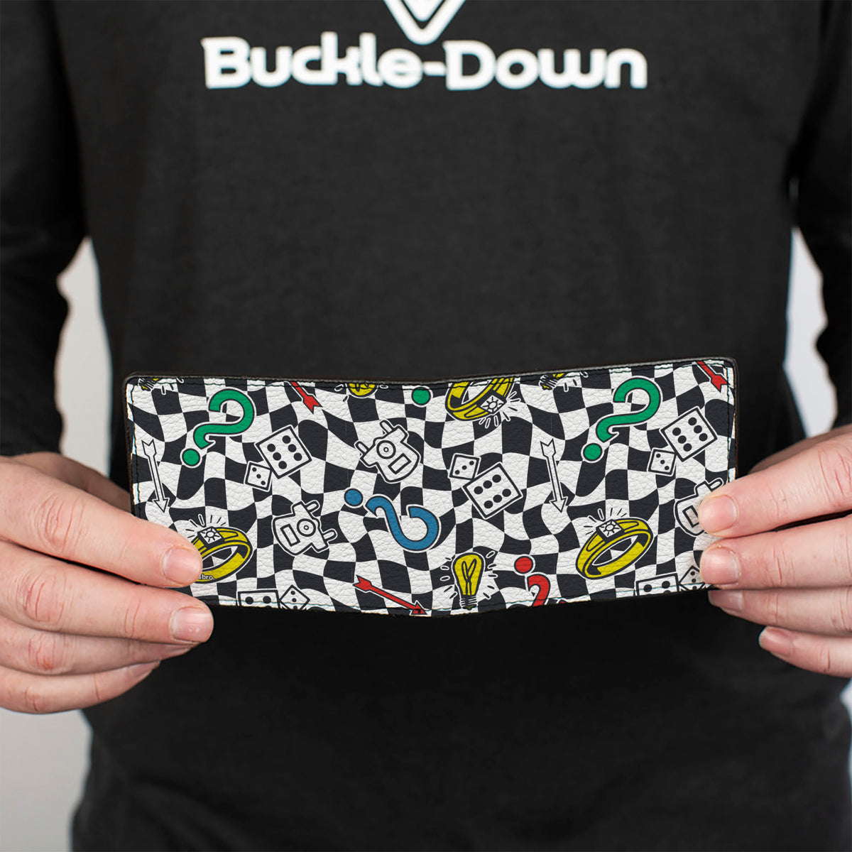 Bi-Fold Wallet - Monopoly Game Icons Scattered Checker Warp Black/White Bi-Fold Wallets Hasbro