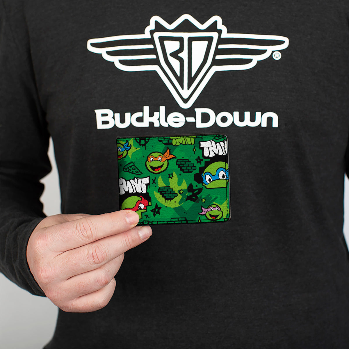 Bi-Fold Wallet - Teenage Mutant Ninja Turtles TMNT Faces Brick Wall Greens Bi-Fold Wallets Nickelodeon