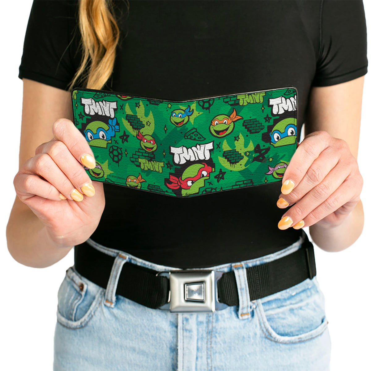 Bi-Fold Wallet - Teenage Mutant Ninja Turtles TMNT Faces Brick Wall Greens Bi-Fold Wallets Nickelodeon