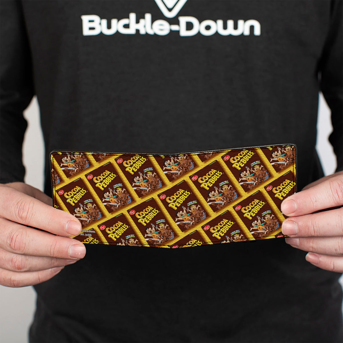 Bi-Fold Wallet - COCOA PEBBLES Fred Flintstone and Barney Rubble Cereal Box Repeat Yellow/Brown Bi-Fold Wallets The Flintstones