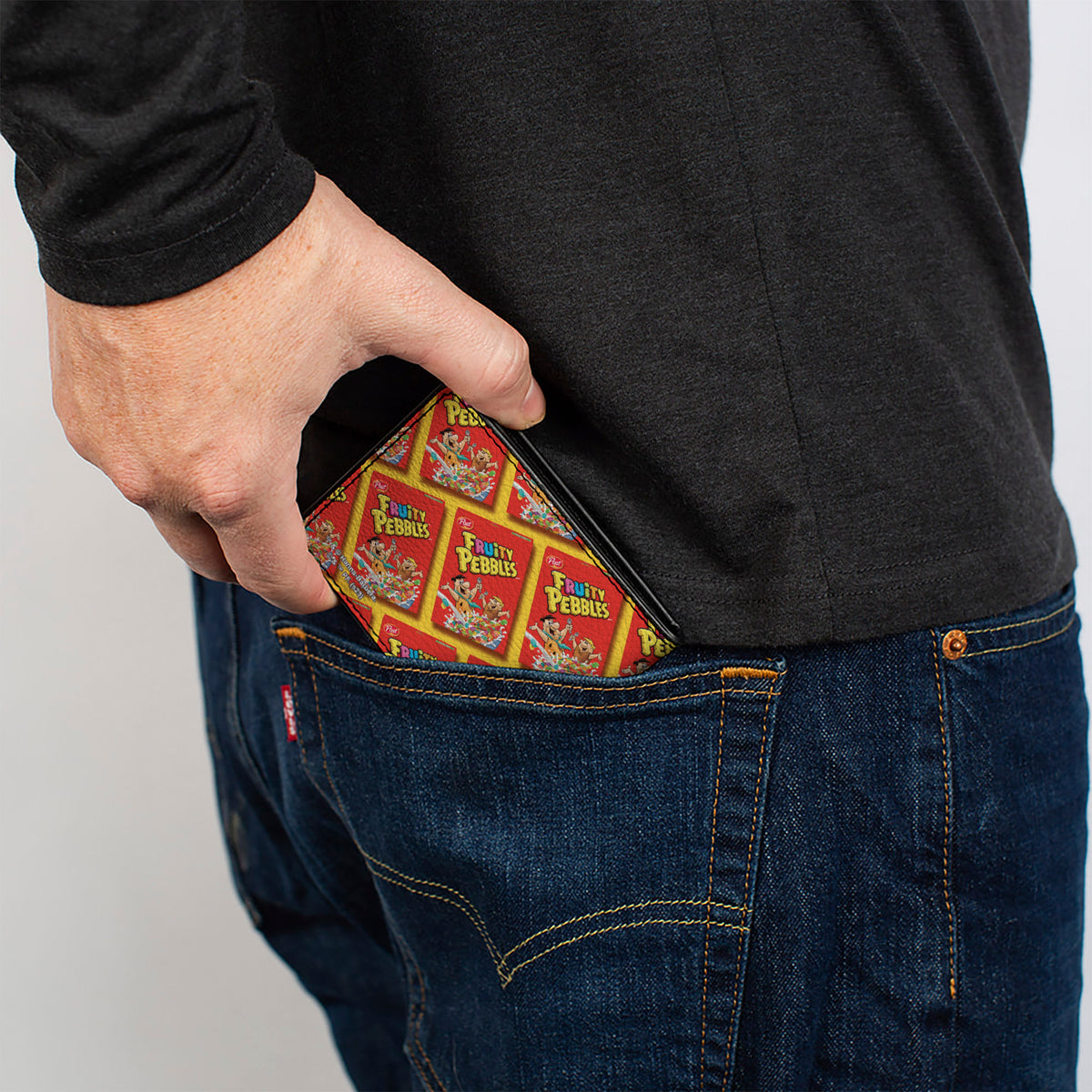 Bi-Fold Wallet - FRUITY PEBBLES Fred Flintstone and Barney Rubble Cereal Box Repeat Yellow/Red Bi-Fold Wallets The Flintstones