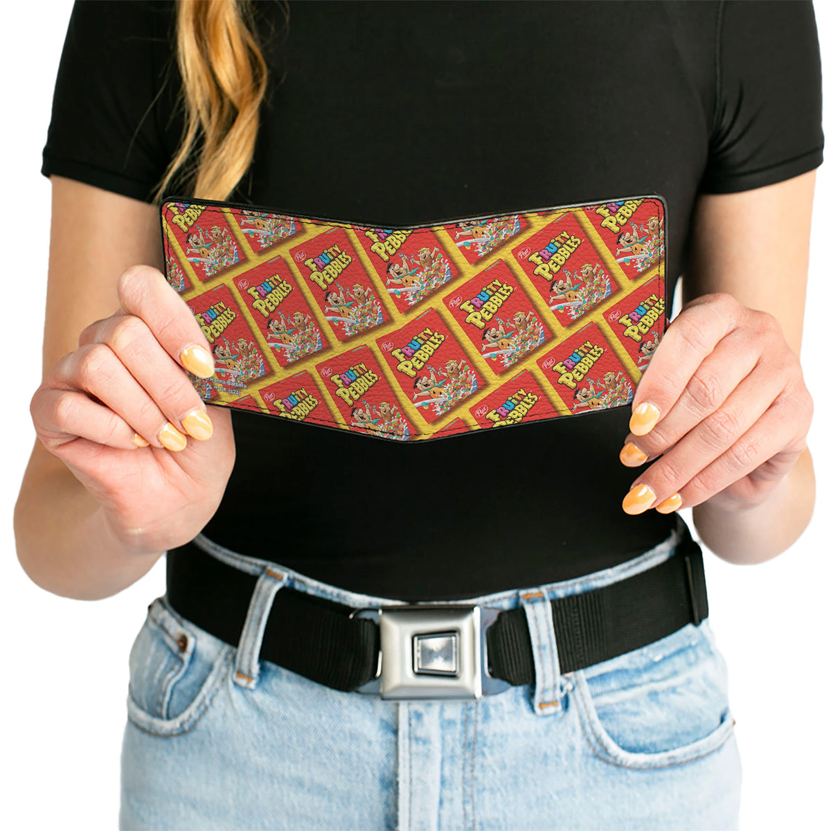 Bi-Fold Wallet - FRUITY PEBBLES Fred Flintstone and Barney Rubble Cereal Box Repeat Yellow/Red Bi-Fold Wallets The Flintstones
