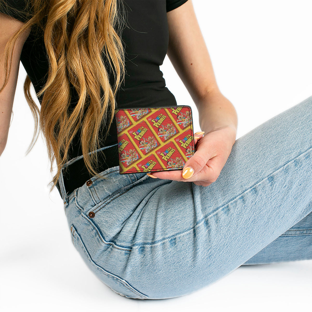 Bi-Fold Wallet - FRUITY PEBBLES Fred Flintstone and Barney Rubble Cereal Box Repeat Yellow/Red Bi-Fold Wallets The Flintstones