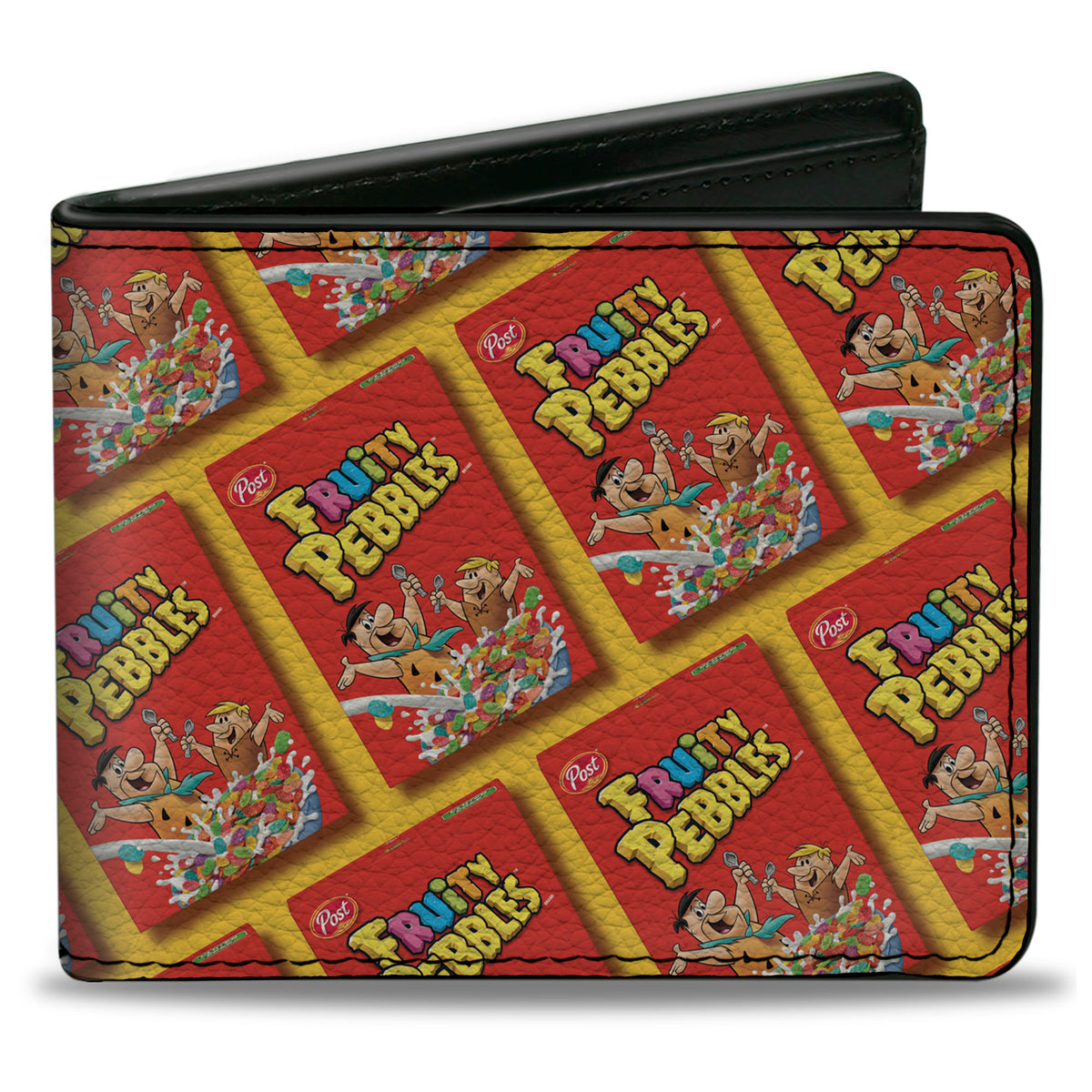 Bi-Fold Wallet - FRUITY PEBBLES Fred Flintstone and Barney Rubble Cereal Box Repeat Yellow/Red Bi-Fold Wallets The Flintstones