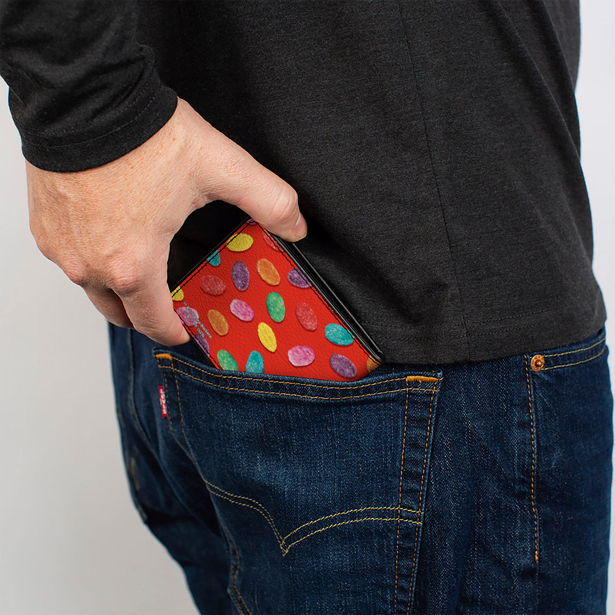 Bi-Fold Wallet - POST FRUITY PEBBLES Centered Logo and Cereal Pebbles Scattered Red/Multi Color Bi-Fold Wallets The Flintstones