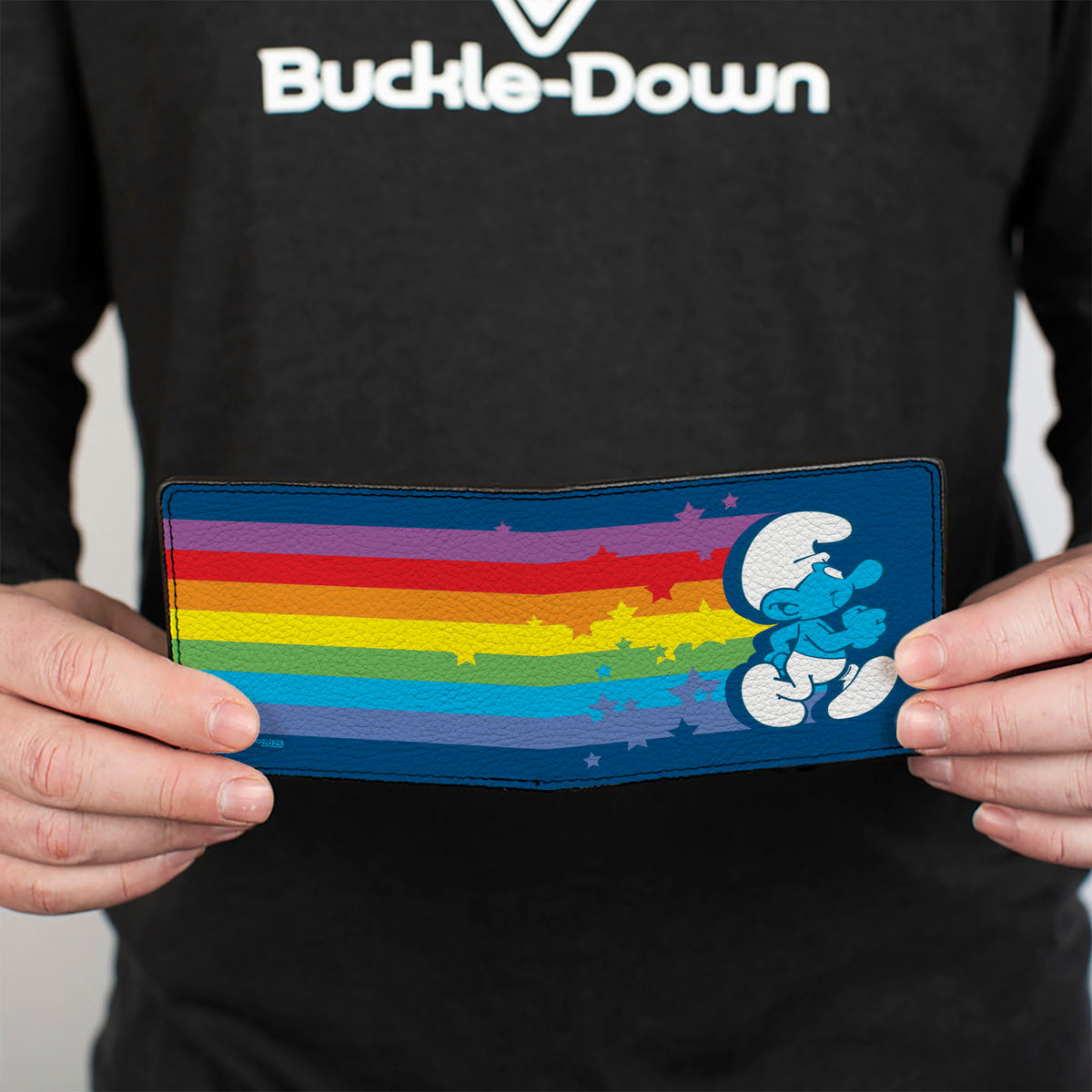 Bi-Fold Wallet - The Smurfs Walking Rainbow Pose Blue/Rainbow Bi-Fold Wallets The Smurfs