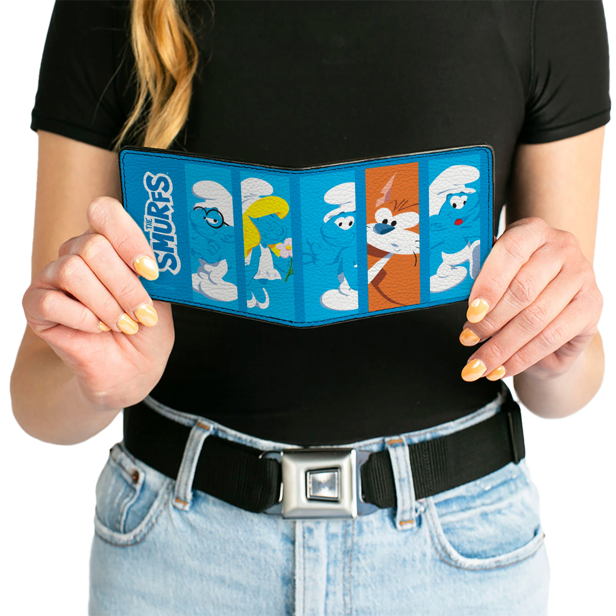 Bi-Fold Wallet - THE SMURFS Five Smurfs and Azrael Pose Blocks and Title Logo Blues Bi-Fold Wallets The Smurfs