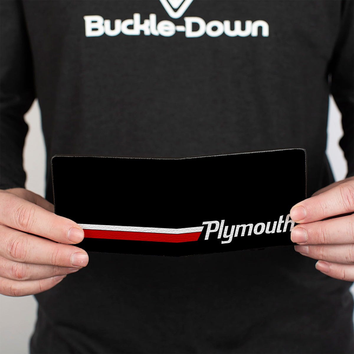 Bi-Fold Wallet - PLYMOUTH Text Stripe Black White Red Bi-Fold Wallets Dodge