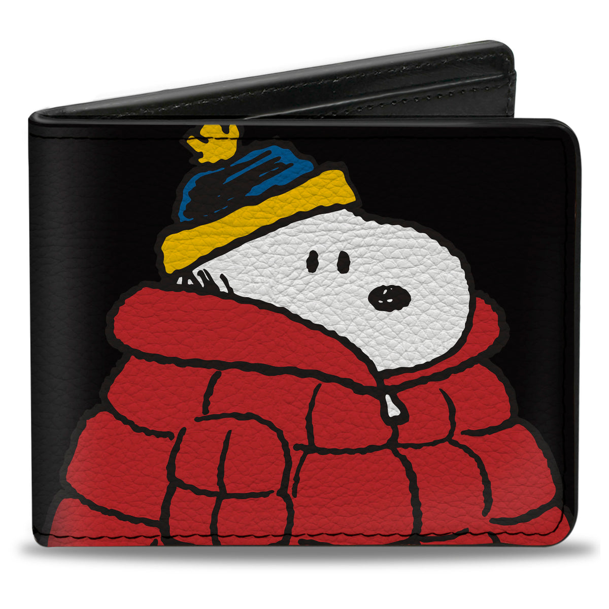 Snoopy & Woodstock Holiday Red Puffer Jacket Bi-Fold Wallet – Peanuts Fan Gear Black Bi-Fold Wallets Peanuts