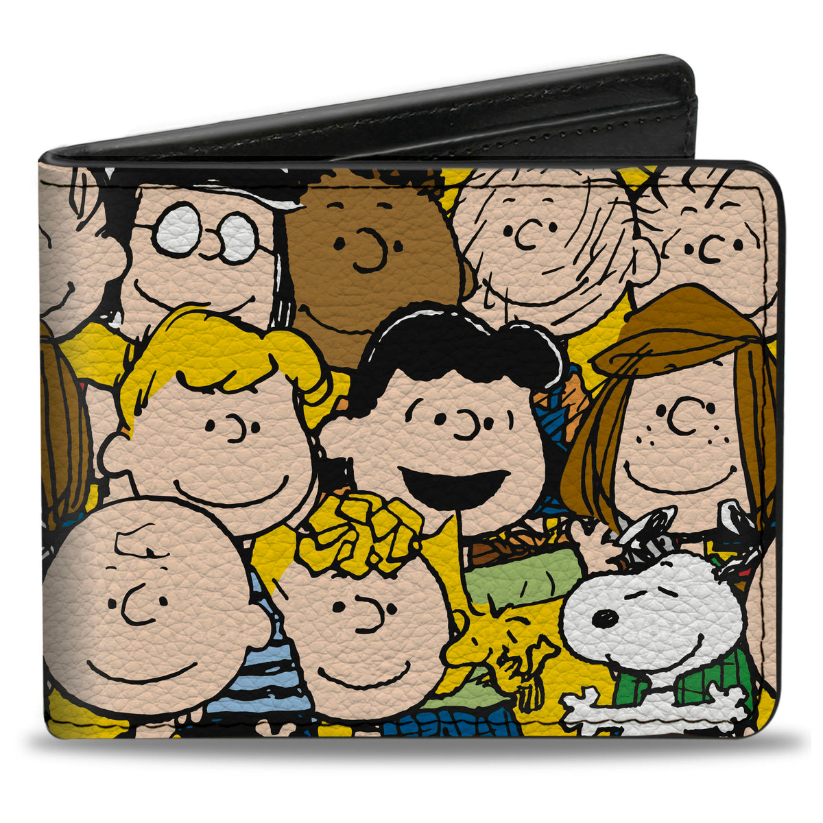 Bi-Fold Wallet - Peanuts Gang Character Faces Stacked Yellow Bi-Fold Wallets Peanuts