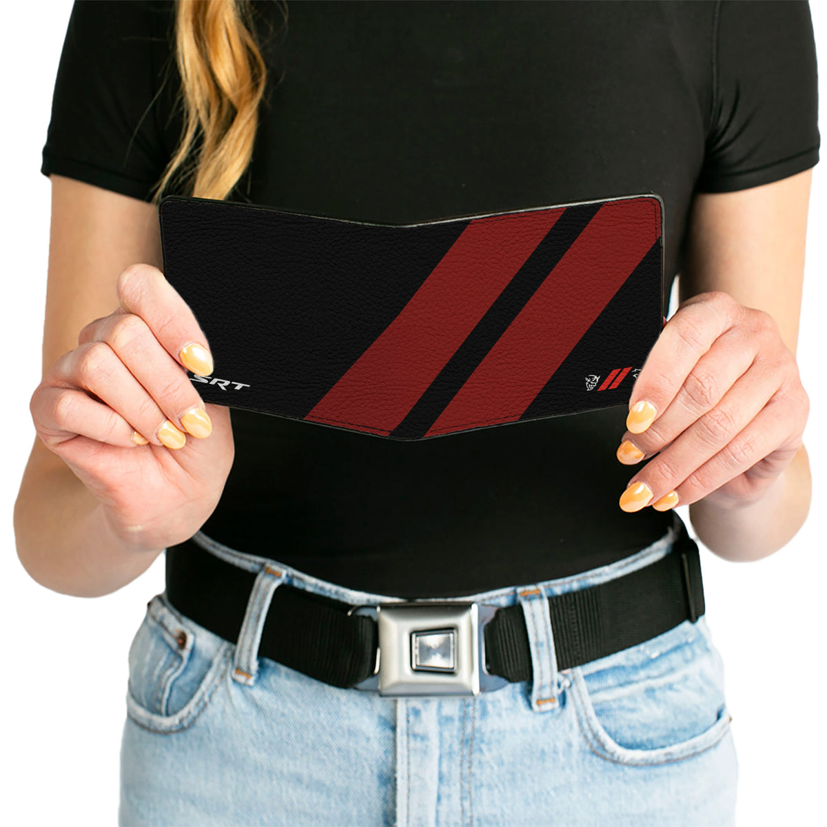 Bi-Fold Wallet - Dodge Rhombus Stripe Demon Hellcat Icon Black Red White Bi-Fold Wallets Dodge